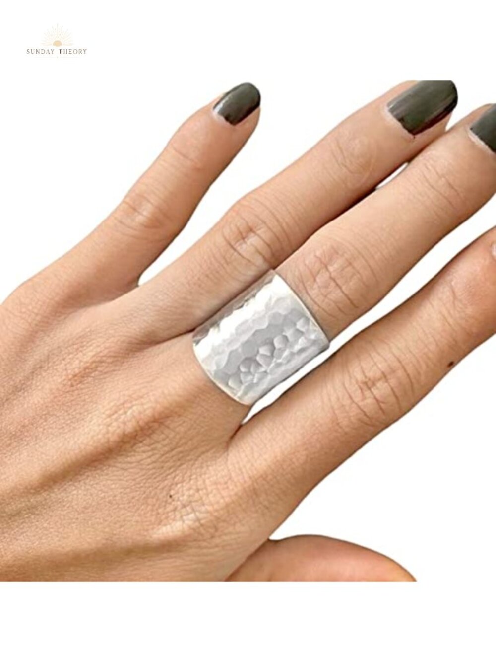 Hammered Sterling Silver Wide Band Statement Ring Adjustable Boho Thumb Ring